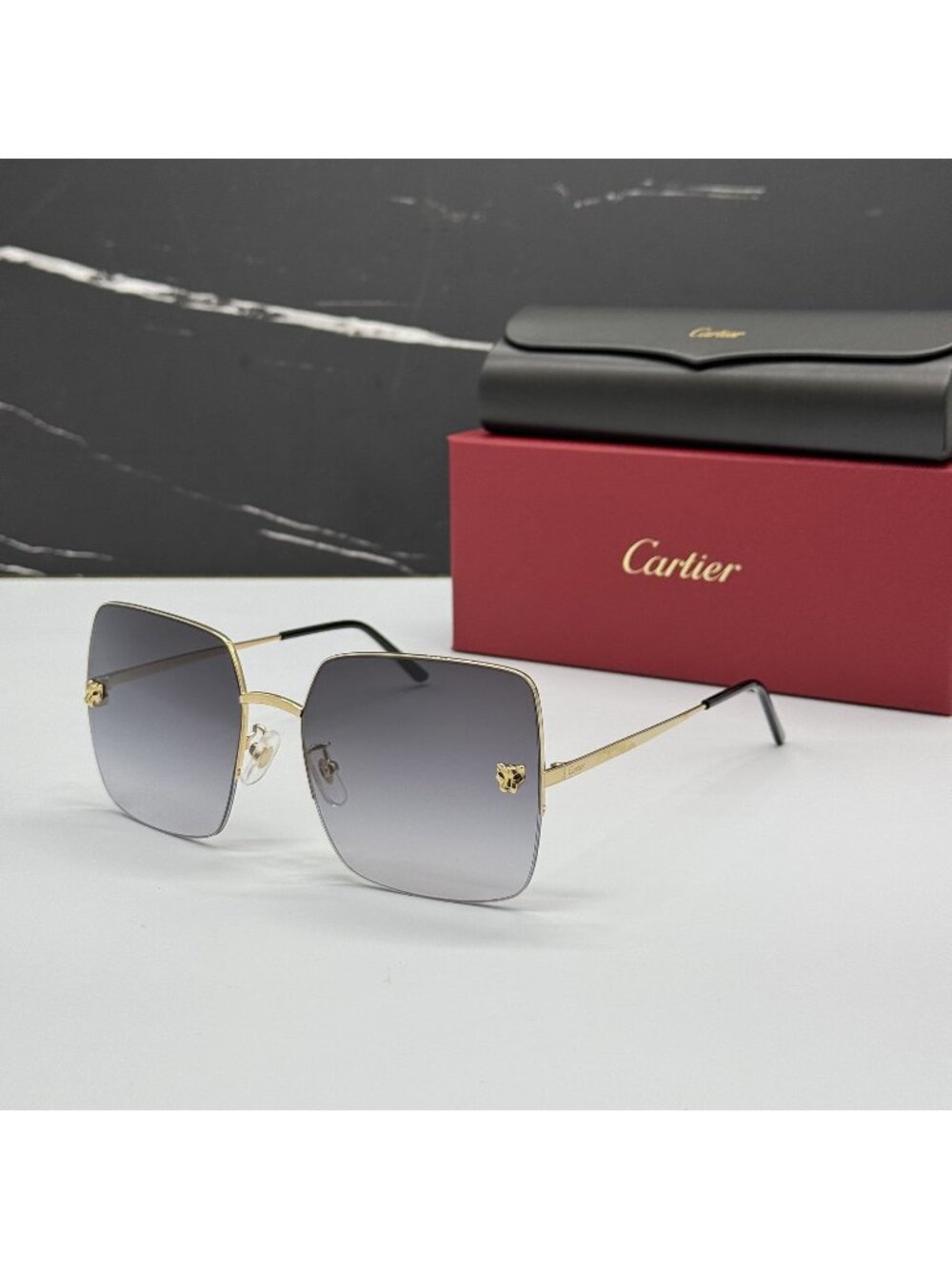 New Cartier CT0121SA 004 Gold Gray Women Square Sunglasses